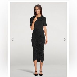 Akris Punto Ruched Midi Dress Pin Dot Print Stretchy Wedding Guest Party Size 10